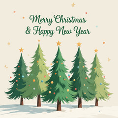 Fototapeta premium Christmas Forest Greetings: Festive Trees in Snowy Landscape