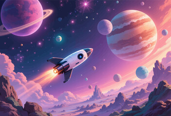 Cosmic Rocket Journey Through Planets and Galaxies