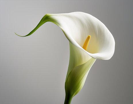 elegant white calla lily with green stem on neutral background