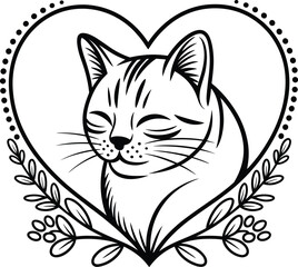 Cat floral heart SVG, Floral Cat svg
