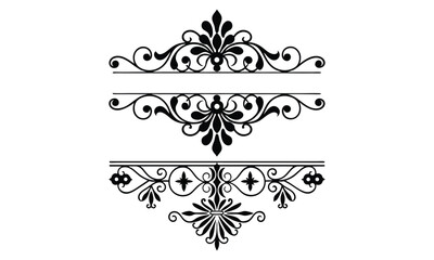 Fototapeta premium Black vintage floral ornament divider set for decorative classic layout and invitation design