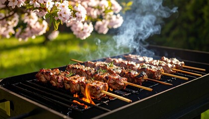 Delicious Grilled Meat Skewers on a Sunny Day