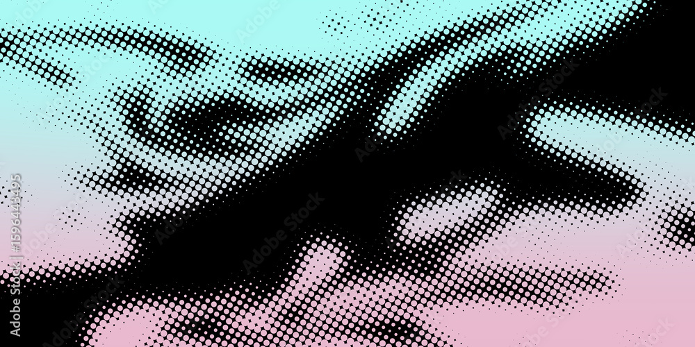 Poster abstract background with halftone effect and pink green gradient. retro style. dots. banner backgrou