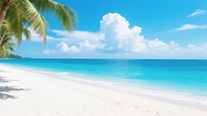 Obraz premium Tropical Beach with White Sand, Turquoise Water, and Palm Trees