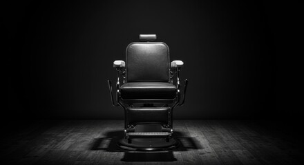 Vintage Barber Chair in Dark Room with Wood Floor