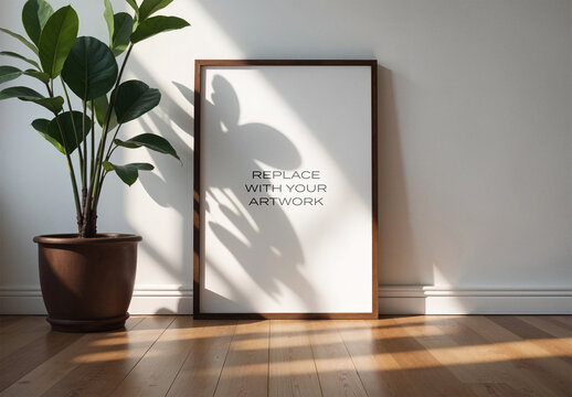 Frame Interior Canvas Wall Art Poster Room Mockup Template Blank Paper Texture