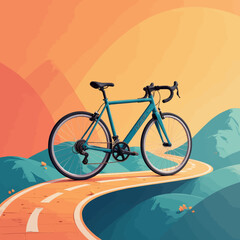 Fototapeta premium Illuminated Cycling Path at Sunset with Mountains
