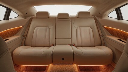 Realistic cozy rear seat interior. For designers and car buyers seeking warmth, softness, and elegant comfort beyond standard car interiors.