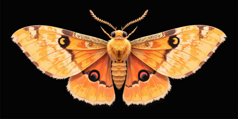 Fototapeta premium Luminous Orange Moth on Dark Night with Intricate Patterns