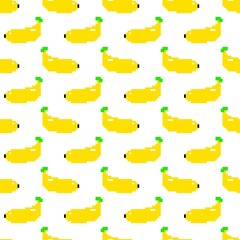 seamless pattern with yellow pixel art of banana
