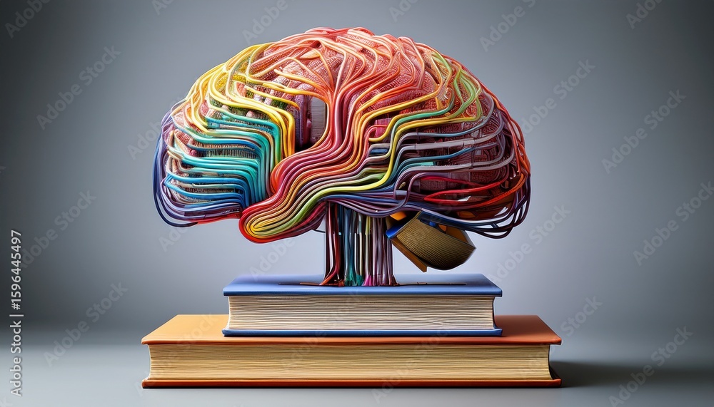 Poster abstract representation of a brain formed by cables symbolizing knowledge creativity and technology 