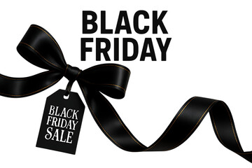 Elegant black ribbon with black friday sale icon isolated on transparent background