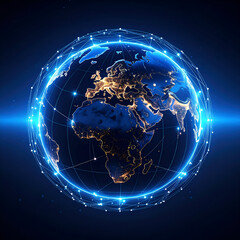A digital representation of Earth with a glowing network overlay.