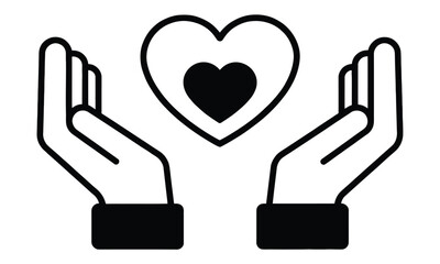 Obraz premium Hands holding heart icon symbolizing love care support and charity in flat vector style