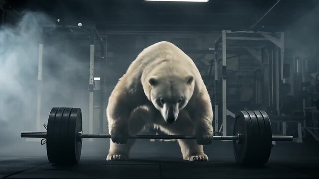 An extremely muscular and ripped bear bodybuilder flexing its powerful physique in a gym. The ultimate symbol of strength and beastly power