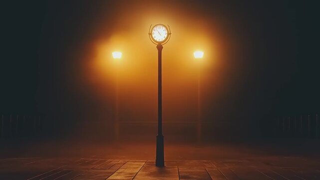 Foggy night with a clock-face street lamp