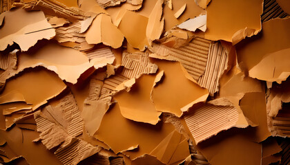 A textured arrangement of torn cardboard pieces in warm tones.