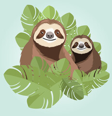 Smiling sloth relaxing in lush tropical foliage © Rafael