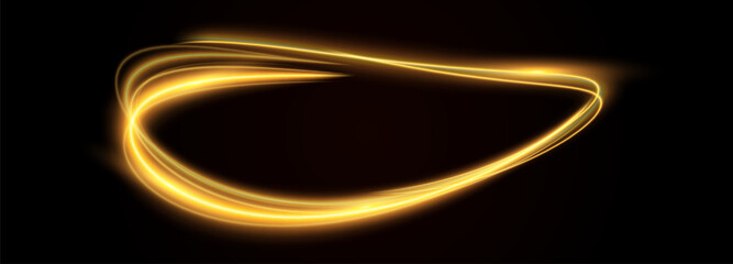 Glowing shiny lines effect. Vector gold color lines of speed. Light trail wave