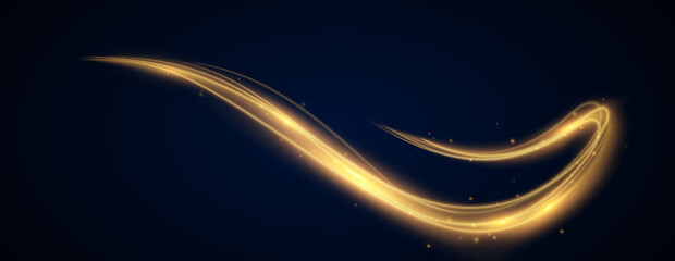 Glowing shiny lines effect. Vector gold color lines of speed. Light trail wave