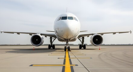 Head-On Shot Commercial Airplane - Airport Tarmac, Aviation Travel, Passenger Jet, Ground Operations, Transport, Pre-Flight Scene