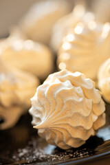 Sweet sugar meringues close-up