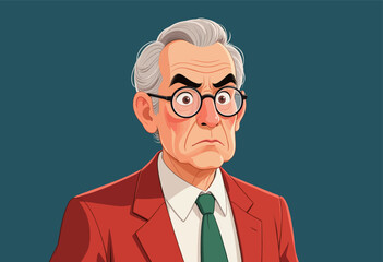 Serious Older Gentleman in Red Suit with Glasses