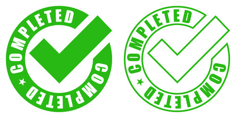 Completed tick icon, mark, stamp, rubber, symbol.