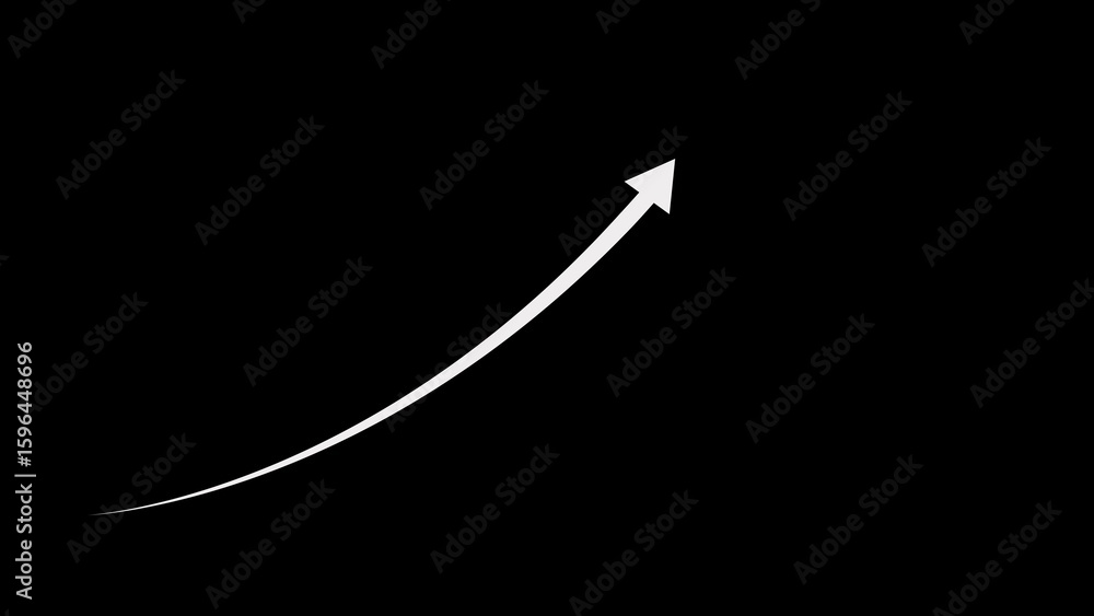 Poster white curved arrow pointing upward on a black background representing growth and progress