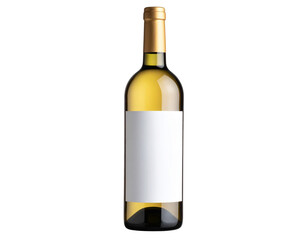 Transparent wine bottle with blank label and cork, isolated on a transparent background