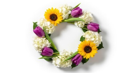 Fototapeta premium Luxury flower frame with space in center for text, white background
