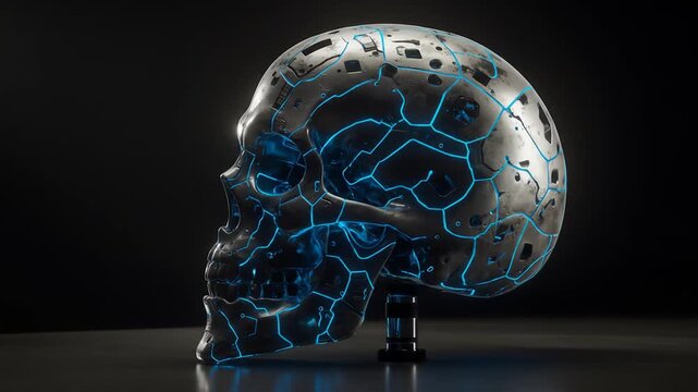 Digital rendered skull with blue light