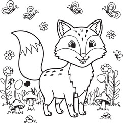 Friendly fox character in upright pose, outlined drawing, 