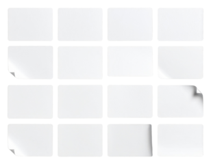 Flat rectangular sticker sheet with peelable blank labels, isolated on a transparent background