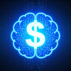 A glowing brain with a dollar sign, symbolizing the intersection of finance and intelligence.