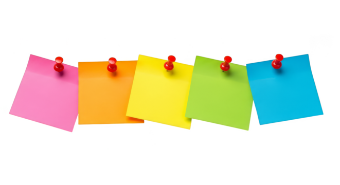 Colorful sticky notes with pushpins on black