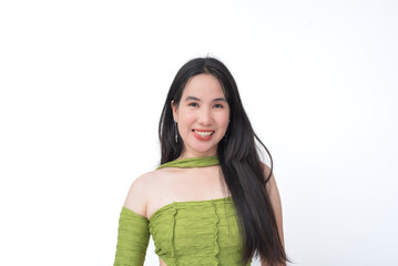 Charming Young Asian Woman Smiling with Subtle Lip Bite