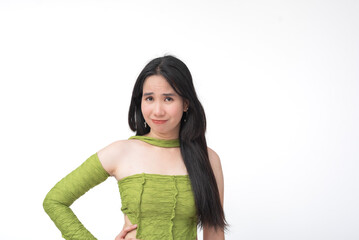 Young Asian woman pleading with cute expression