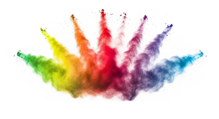 Rainbow powder explosion against black backdrop