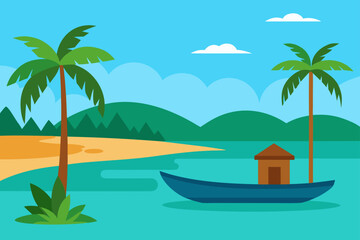 Fototapeta premium calm tropical lagoon traditional boat nearby