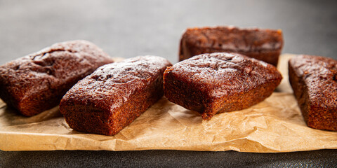 Financier biscuit chocolate cookie sweet dessert fresh delicious gourmet food background on the...