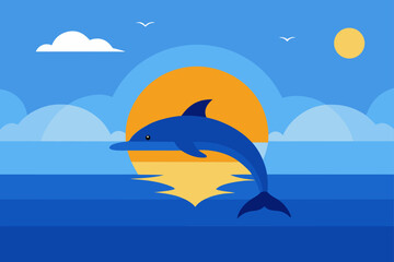 peaceful sea and dolphin in morning light