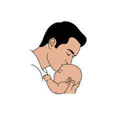 Uma ilustração vetorial minimalista de um pai segurando um bebê