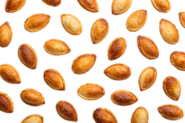 Scattered pumpkin seeds on a black background