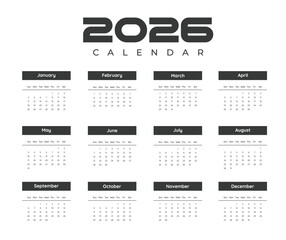 Calendar Planner for 2026. Calendar template for 2026. Corporate and business calendar 26. Week Starts on Sunday