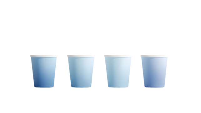 Four blue gradient cups in a row on white background