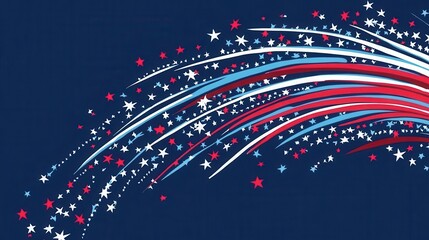 Happy 4th of July banner design showing dark blue background with colorful fireworks