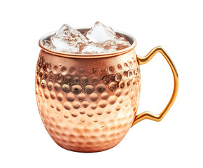 Refreshing copper mug filled with ice, ready for a chilled cocktail on transparent background