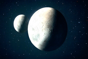Naklejka premium 3D illustration of pluto and moon in space. 