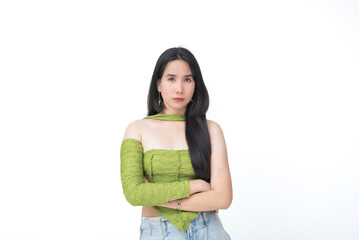 Serious young Asian woman with arms crossed